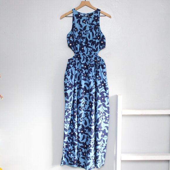 Who What Wear Target Blue Seaside Floral Maxi Dress Side Cut-Outs Size Medium - Picture 2 of 5